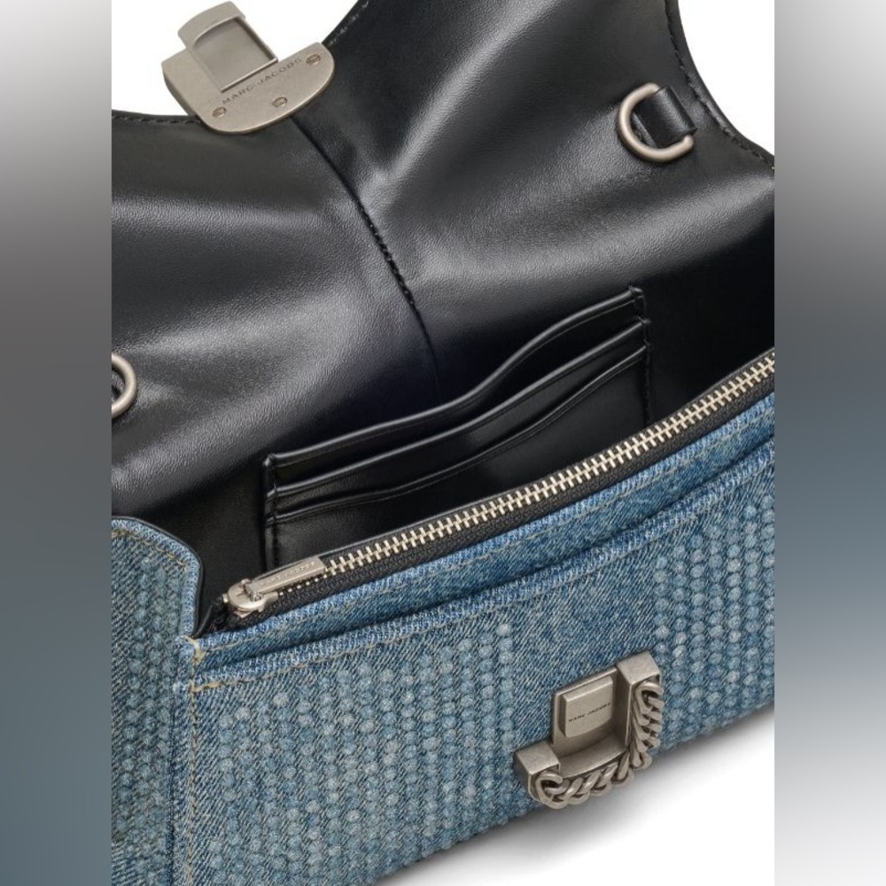 Marc Jacobs The Crystal Denim St. Marc Chain Wallet Crossbody Bag Blue - Picture 5 of 16